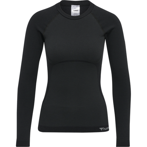 hmlCLEA SEAMLESS TIGHT T-SHIRT L/S, BLACK MELANGE, packshot