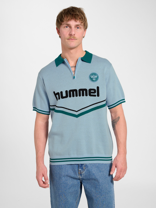 Knit Half-Zip Polo Shirt, LIGHT BLUE, model