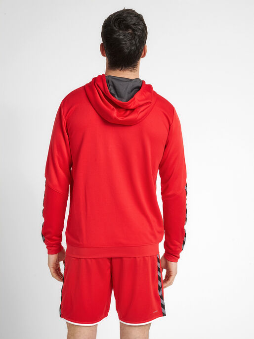 hmlAUTHENTIC POLY HOODIE, TRUE RED, model