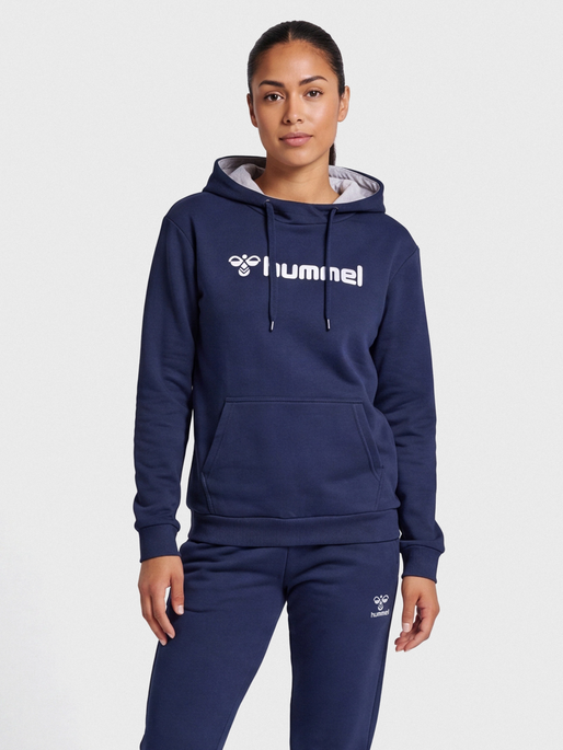 hmlMOVER COTTON HOODIE WOMAN, MARINE, model