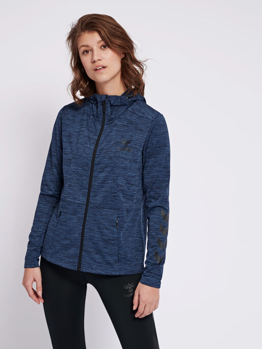 hmlSELBY ZIP HOODIE, BLACK IRIS MELANGE, model