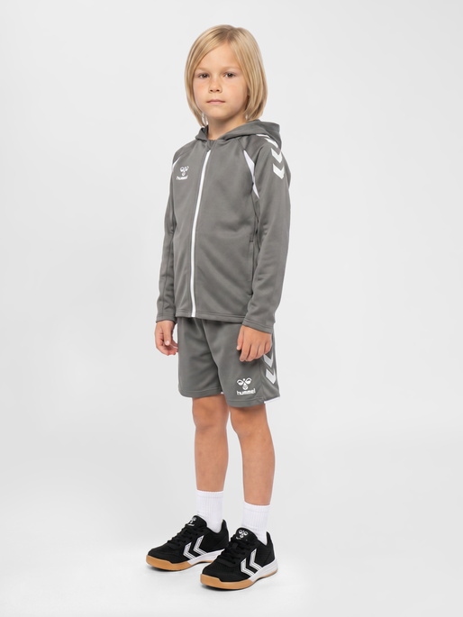 hmlCORE 2.0 ZIP HOODIE KIDS, STEEL GRAY/WHITE, model