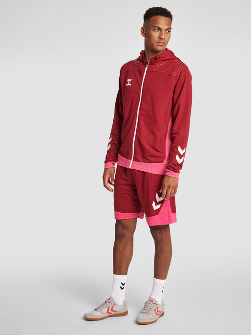 hmlLEAD ZIP POLY HOODIE, BIKING RED, model