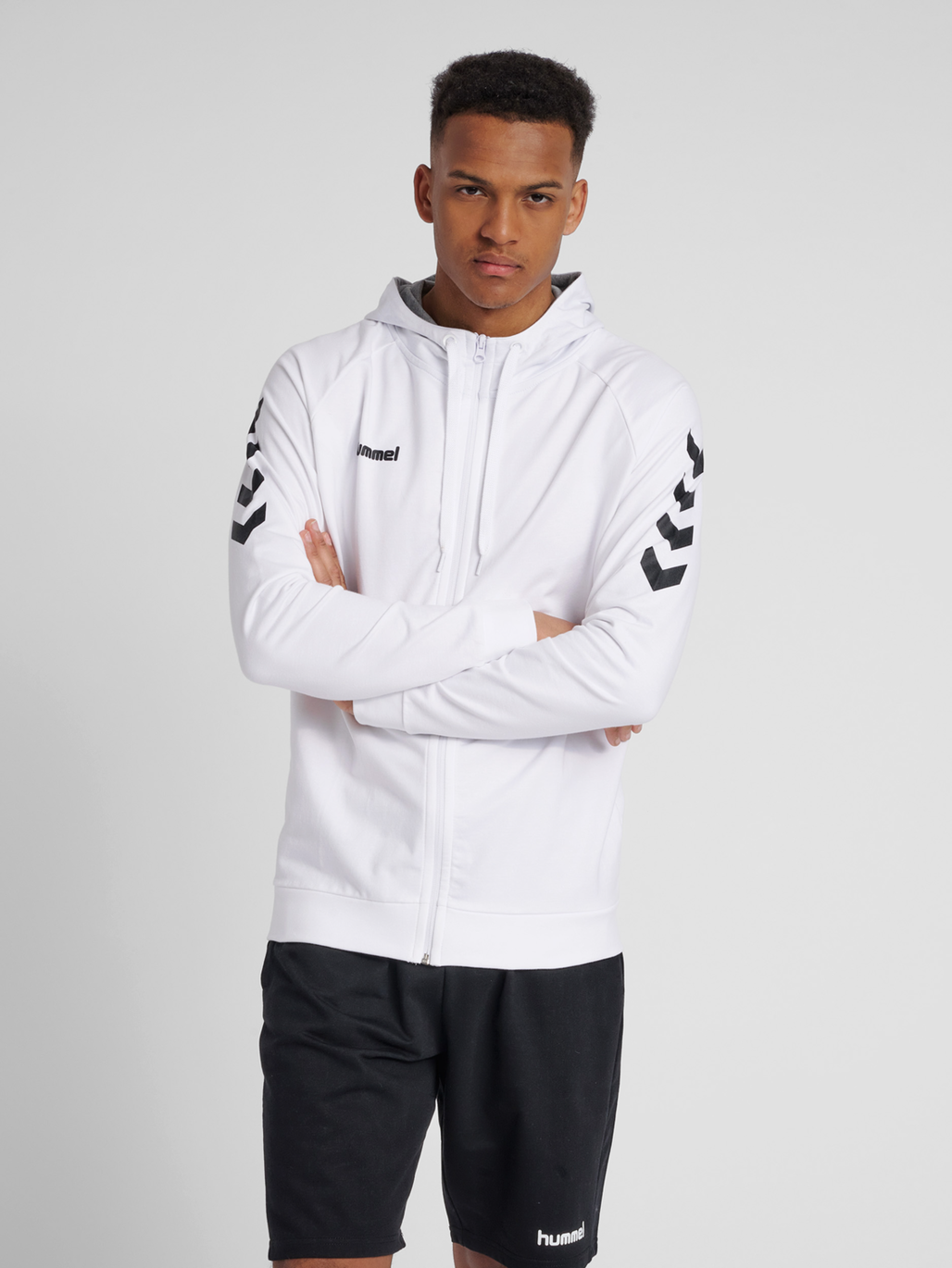 HMLGO COTTON ZIP HOODIE, WHITE, model