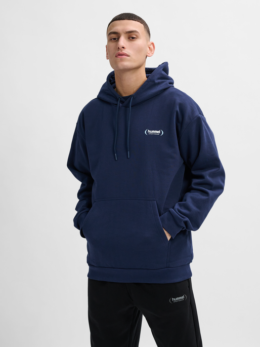 hmlFELIX LOOSE HOODIE, DRESS BLUES, model