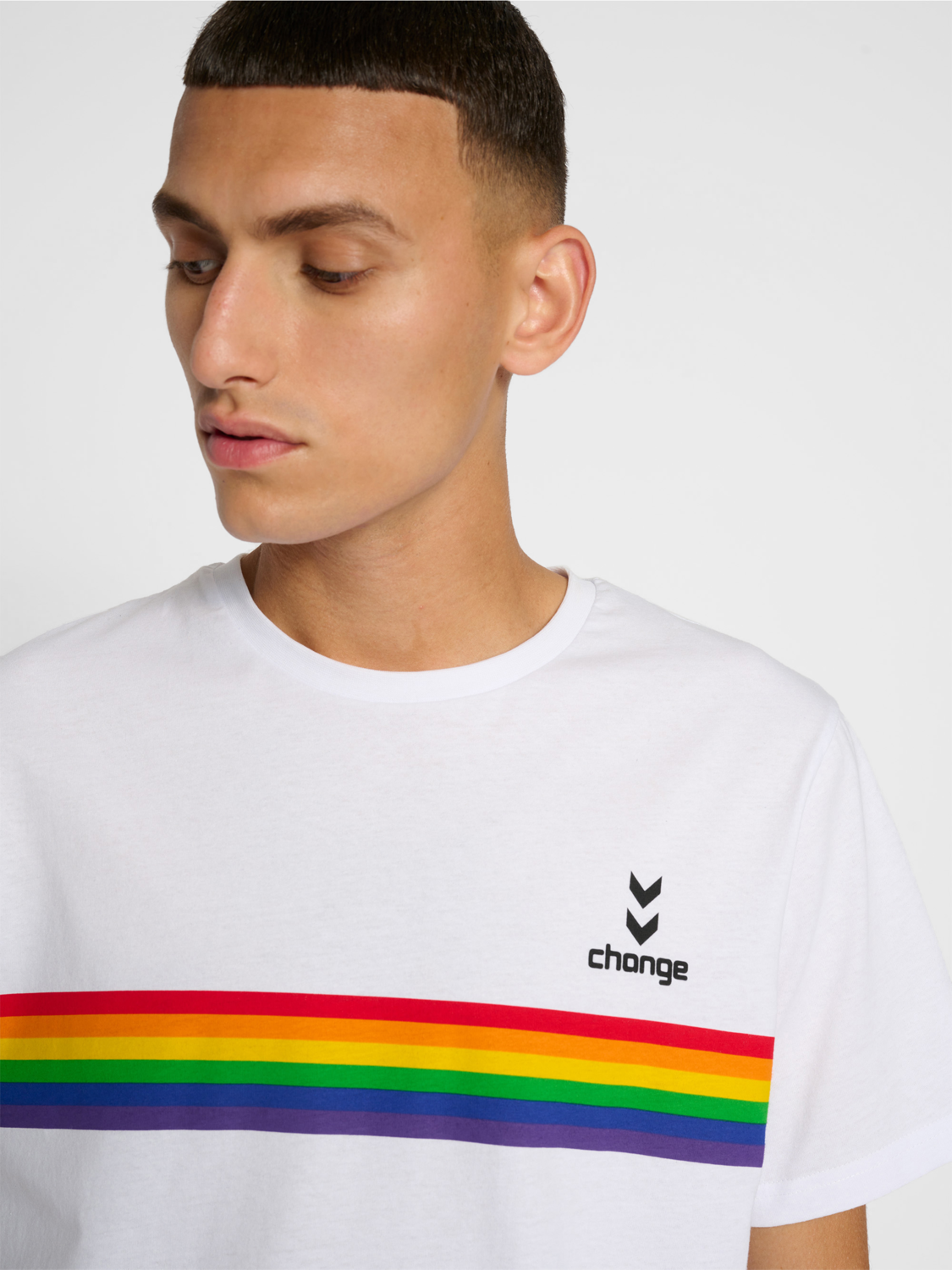 White t shirt with rainbow stripe Clearance