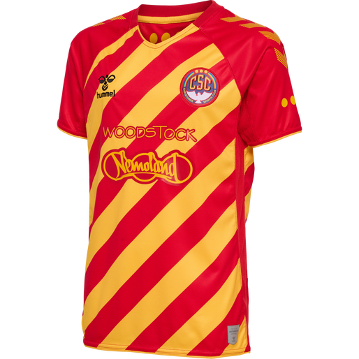 hmlCSC 19/20 KIDS HOME JERSEY S/S, TRUE RED/SPORTS YELLOW W/SPONS, packshot