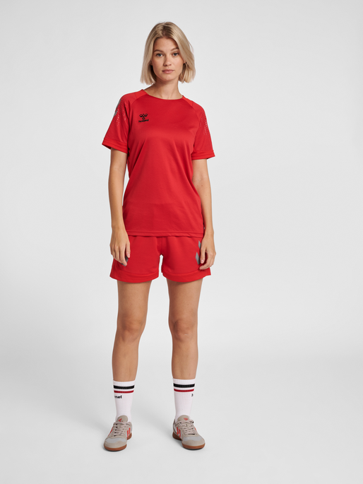 hmlLEAD S/S POLY JERSEY WOMEN, TRUE RED, model
