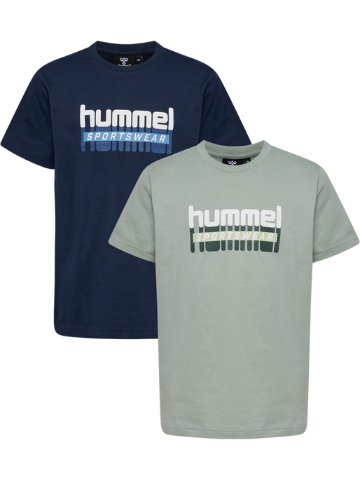 hmlTUKAS T-SHIRT S/S 2-PACK, BLACK IRIS/ICEBERG GREEN, packshot