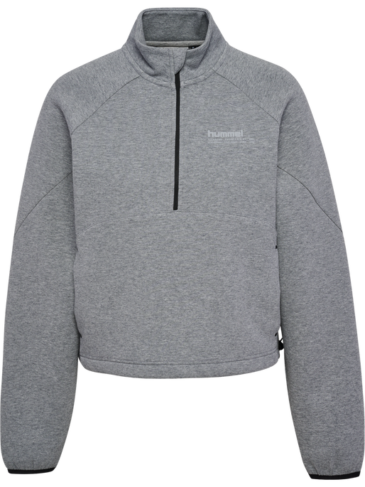 hmlTECH FLEECE WOMEN BOXY HALF ZIP, GREY MELANGE hmlTECH FLEECE WOMEN BOXY HALF ZIP, GREY MELANGE, packshot