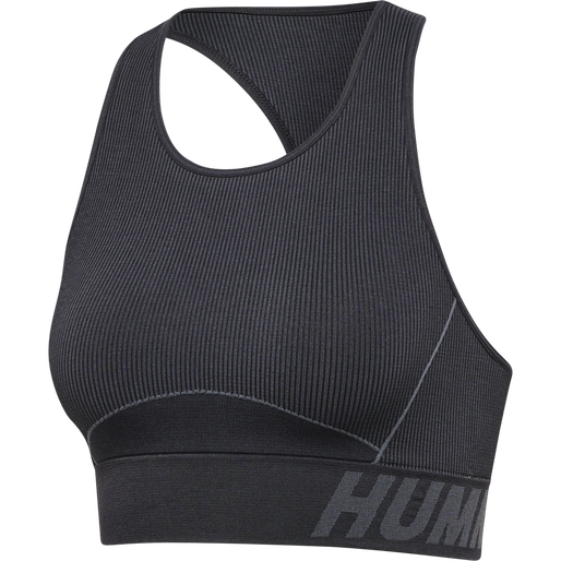 hmlTE CHRISTEL SEAMLESS SPORTS TOP, BLACK/ASPHALT MELANGE, packshot