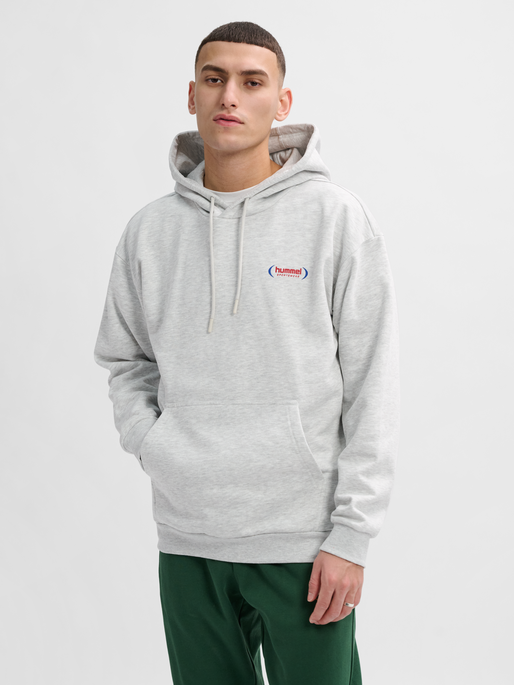 hmlFELIX LOOSE HOODIE, LIGHT GREY MELANGE, model