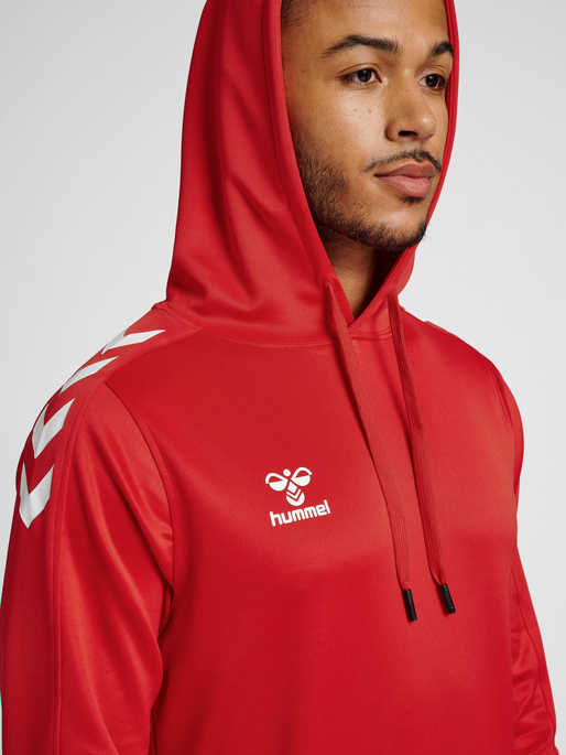 hmlCORE XK POLY SWEAT HOODIE, TRUE RED, model