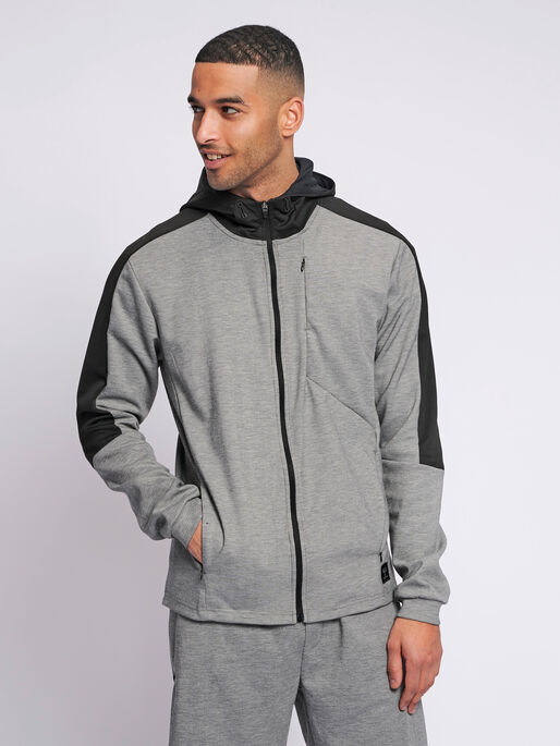 hmlTROPPER ZIP HOODIE, GREY MELANGE, model