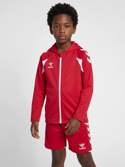 hmlCORE 2.0 ZIP HOODIE KIDS, TRUE RED/WHITE, model