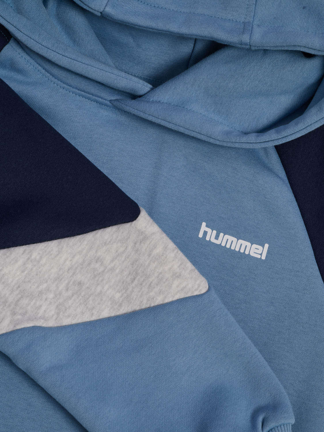 hmlJR LOOSE BLOCKED HOODIE, FADED DENIM, packshot