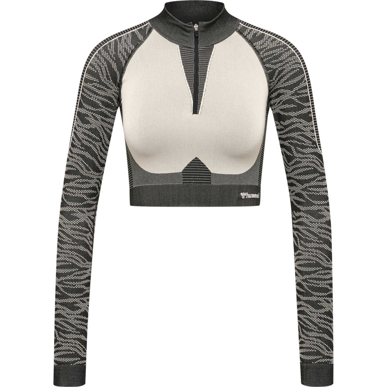 hmlMT MILA SEAMLESS CROP HALF ZIP, BLACK/CHATEAU GREY, packshot