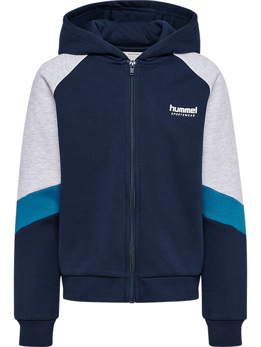 hmlJR LOOSE BLOCKED ZIP HOODIE, DRESS BLUES, packshot
