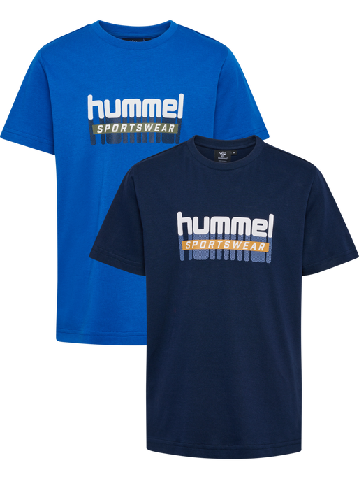 hmlTUKAS T-SHIRT S/S 2-PACK, BLACK IRIS/BLUE LOLITE, packshot