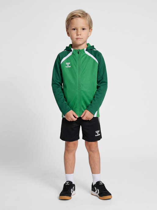 hmlLEAD 2.0 ZIP HOODIE KIDS, JELLY BEAN/EVERGREEN, model