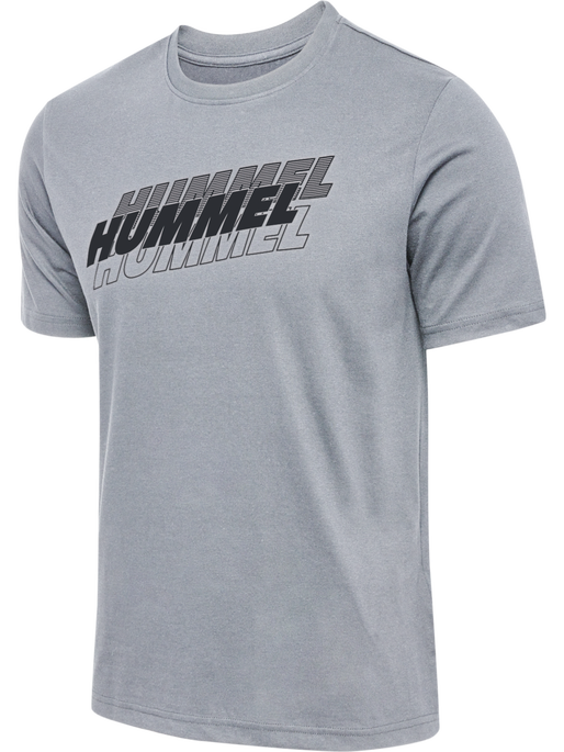 hmlGRAPHIC TRIPLE LOGO COTTON TEE, GREY MELANGE, packshot