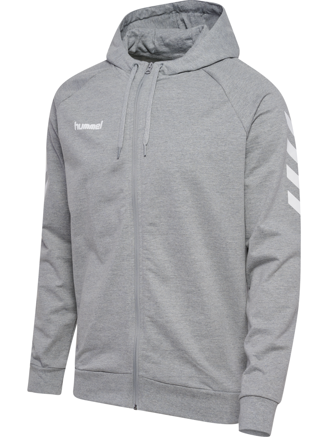 HUMMEL GO COTTON ZIP HOODIE, GREY MELANGE, packshot
