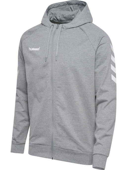 HUMMEL GO COTTON ZIP HOODIE, GREY MELANGE, packshot