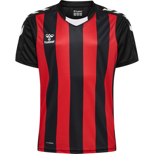hmlCORE XK STRIPED JERSEY S/S KIDS, BLACK/TRUE RED, packshot