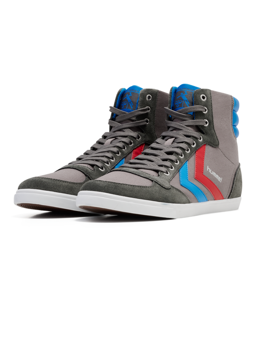 HUMMEL SLIMMER STADIL HIGH, CASTLEROCK/RIBBONRED/BRIL BLUE, packshot