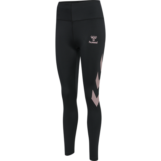 hmlPARIS HIGH WAIST TIGHTS, BLACK/WOODROSE, packshot
