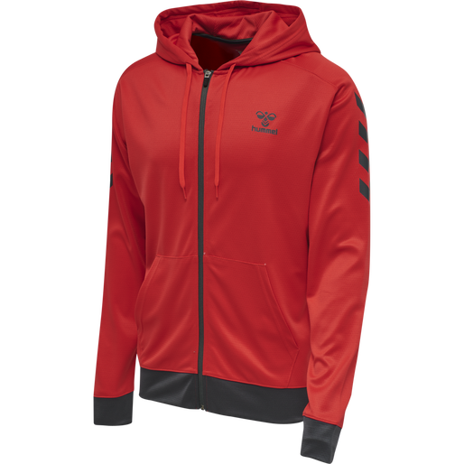 hmlACTION POLY ZIP HOODIE, FLAME SCARLET, packshot