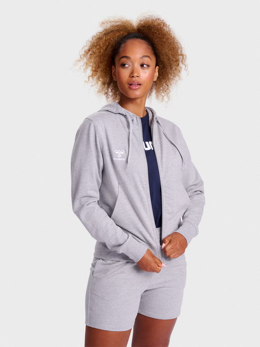 hmlGO 2.0 ZIP HOODIE WOMAN, GREY MELANGE, model