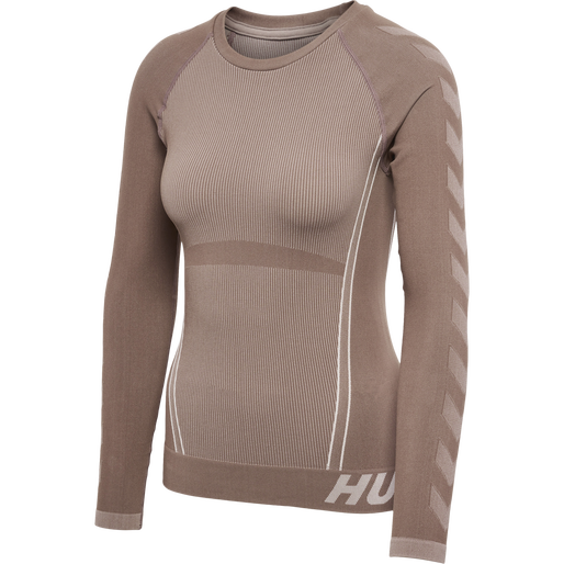 hmlTE CHRISTEL SEAMLESS T-SHIRT L/S, CHATEAU GRAY/DRIFTWOOD MELANGE, packshot