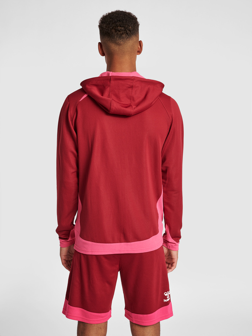 hmlLEAD ZIP POLY HOODIE, BIKING RED, model