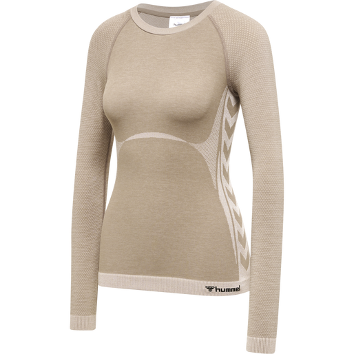hmlCLEA SEAMLESS TIGHT T-SHIRT L/S, CHATEAU GRAY/DRIFTWOOD MELANGE, packshot
