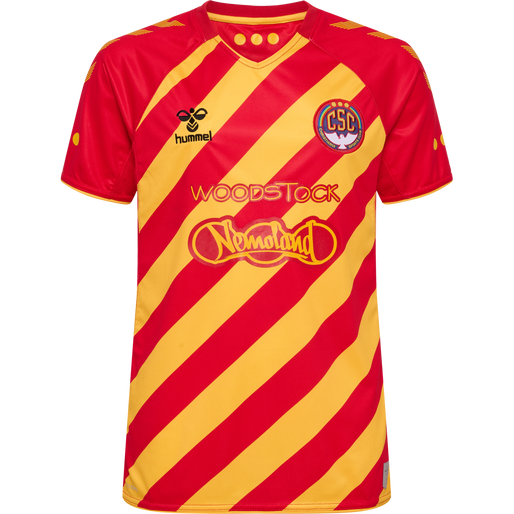 hmlCSC 19/20 KIDS HOME JERSEY S/S, TRUE RED/SPORTS YELLOW W/SPONS, packshot