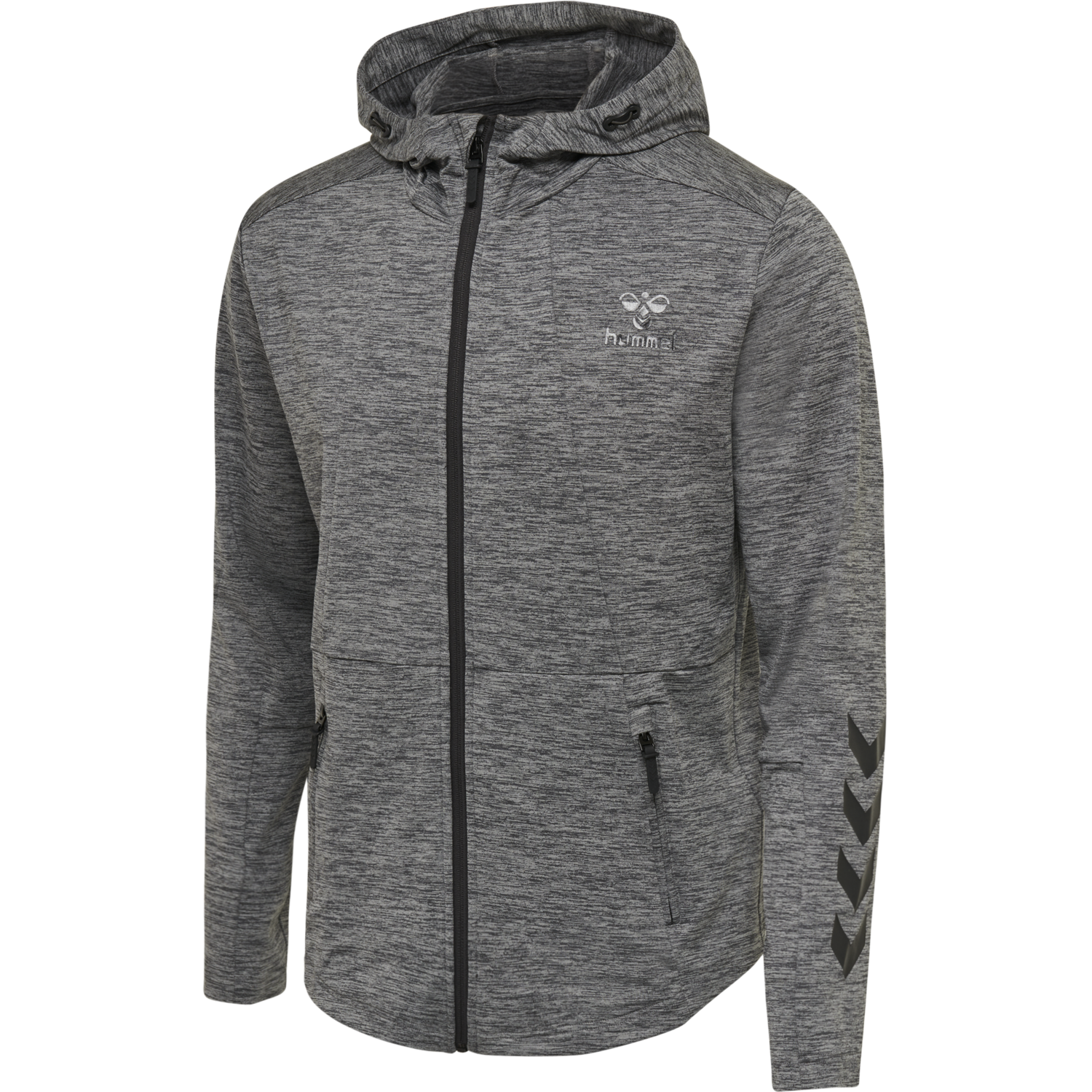 hmlASTON ZIP HOODIE, DARK GREY MELANGE, packshot