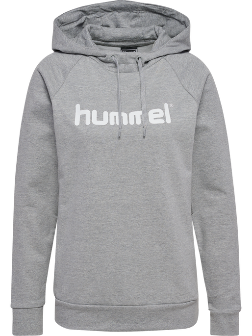 HUMMEL GO COTTON LOGO HOODIE WOMAN, GREY MELANGE, packshot