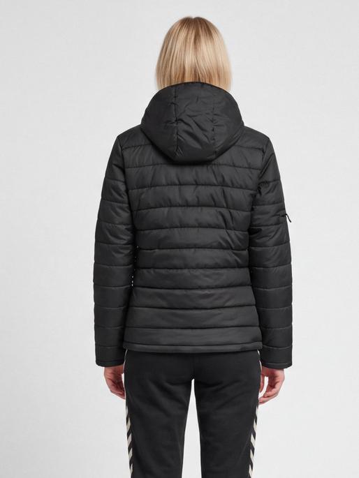 hmlNORTH QUILTED HOOD JACKET WOMAN, BLACK/ASPHALT, model