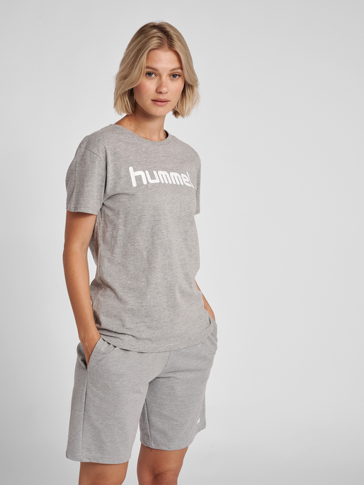 HUMMEL GO COTTON LOGO T-SHIRT WOMAN S/S, GREY MELANGE, model