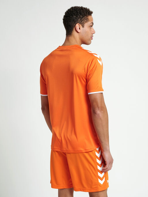 CORE SS POLY JERSEY, TANGERINE PR, model