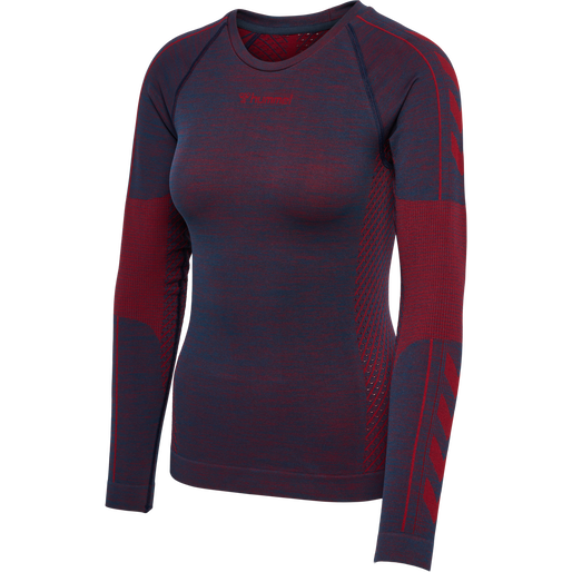 hmlMT ALY SEAMLESS T-SHIRT L/S, INSIGNIA BLUE/CABERNET MELANGE, packshot
