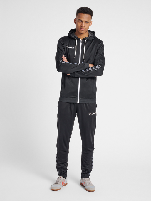 hmlAUTHENTIC POLY ZIP HOODIE, BLACK/WHITE, model
