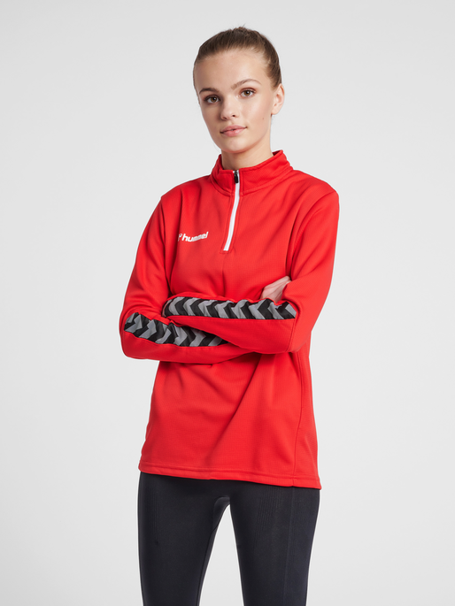 hmlAUTHENTIC HALF ZIP SWEATSHIRT WOMAN, TRUE RED, model