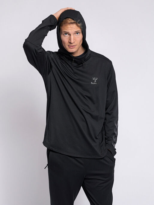 hmlASTON HOODIE, BLACK, model