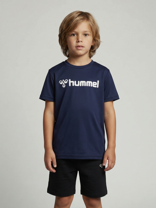 hmlLOGO JERSEY S/S KIDS, MARINE, model