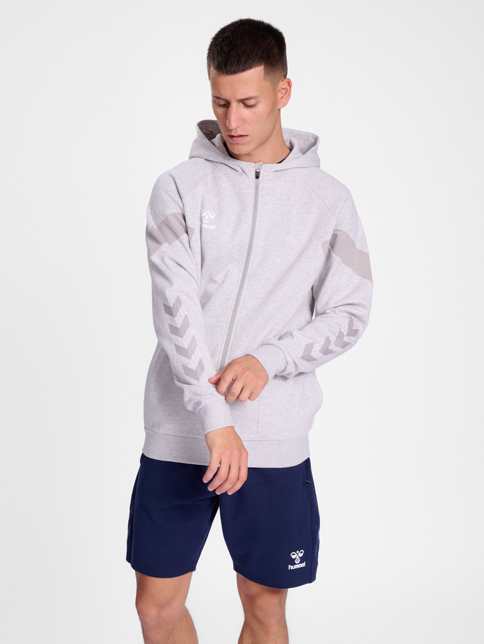 hmlTRAVEL ZIP HOODIE, LIGHT GREY MELANGE, model