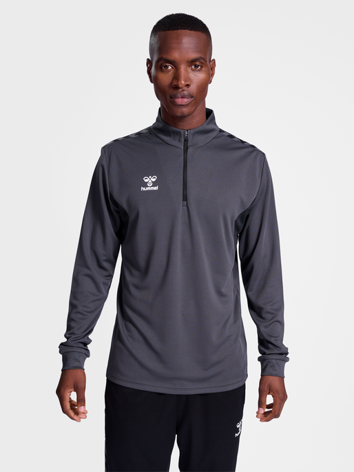 hmlAUTHENTIC HALF ZIP SWEAT, ASPHALT, model
