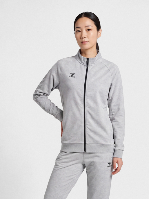 hmlMOVE GRID COTTON ZIP JACKET WOMA, GREY MELANGE, model