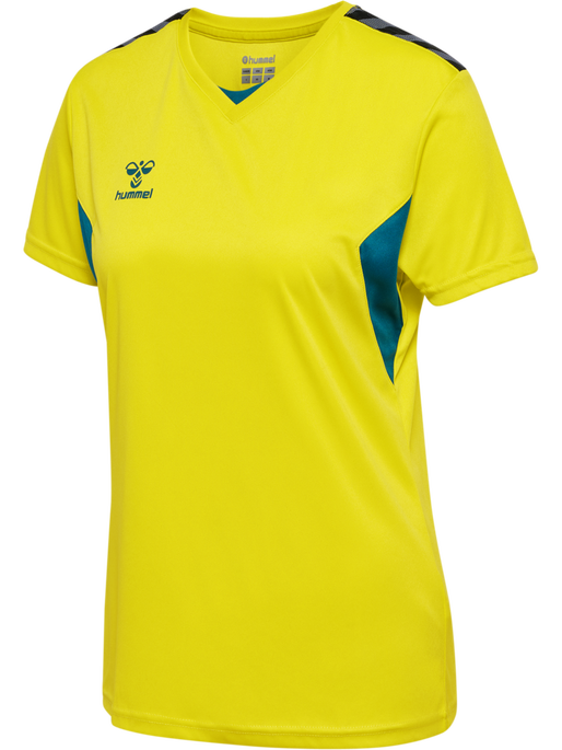 hmlAUTHENTIC PL JERSEY S/S WOMAN, SULPHUR SPRING/BLUE CORAL, packshot